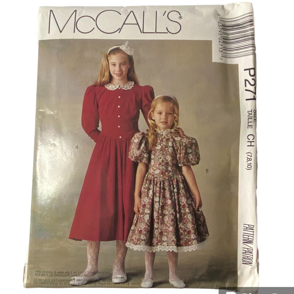 Vtg Dress Pattern Girls 7-10 McCalls P271 Uncut Modest Midi Cottage Prairie